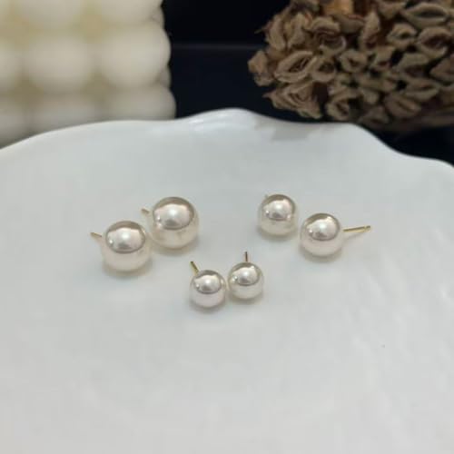 18K Gold Plated 925 Sterling Silver Shell Pearl Stud Earrings,Hypoallergenic to Sensitive Ears - style: C_M - 10mm