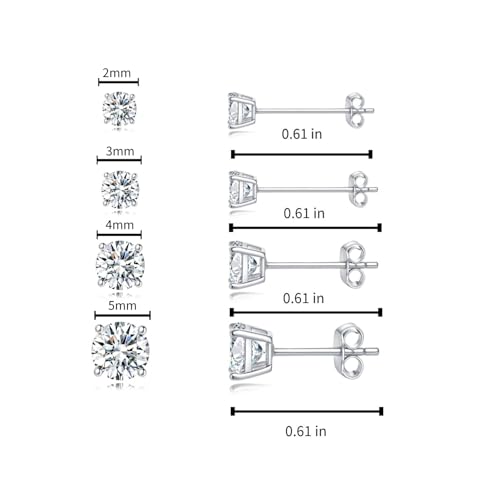 Gold Stud Earring Set for Women Men, Round CZ Earrings Hypoallergenic | 925 Silver Post , 4 Holes Small Studs Earrings Multiple Piercing Cartilage Tragus Trendy Post Cute Earrings Stacks Jewelry - color: White gold