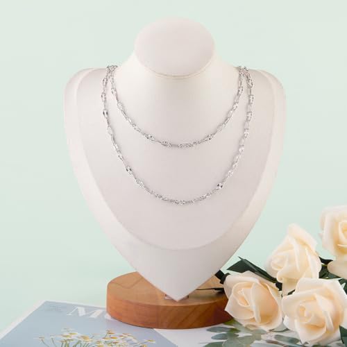 KYUNHOO 16.4FT Silver Stainless Steel Chains Bulk Embossed Lip Chain Roll | Soldered Cross Link Chains Cable Chain with Jewelry Clasps for Handcraft Making - color: Cross Oval Silver