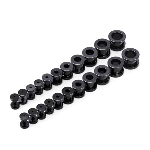 TBOSEN Precise Dimensions Stainless Steel Set Double|Single Flare Tunnel Screw Gauge Ear Expander Stretching Kit Piercing Mixed Size - color: Black-Screw Fit, size: 1.6-10mm(14G-00G)