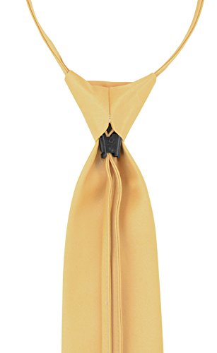 Vesuvio Napoli PreTied Men's Necktie Solid Color Mens Adjustable Zipper Neck Tie - color: Gold