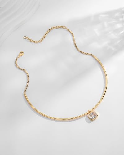 Gold CZ Choker Necklace Trendy Statement | Gold choker necklace, CZ pendant, Adjustable chain, Dainty statement, Summer gift, Gift for women, Lightweight - style: 23490