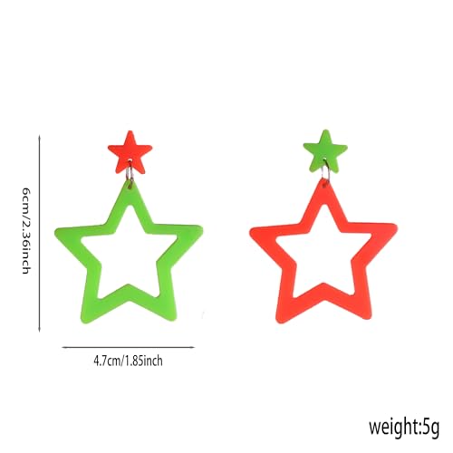 Colorful 80s 90s Neon Star Earrings for Women Retro Glow Party Costume 80s 90s Acrylic Dangle Earrings Outfit - style: Exchange Orange and Green