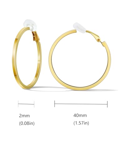 FAN&LOUIS Clip On Hoop Earrings Women,14K Gold Women's Clip-On Earrings Large Hoops Trendy for Non-Pierced Ears Lightweight 2026 - style: 40mm