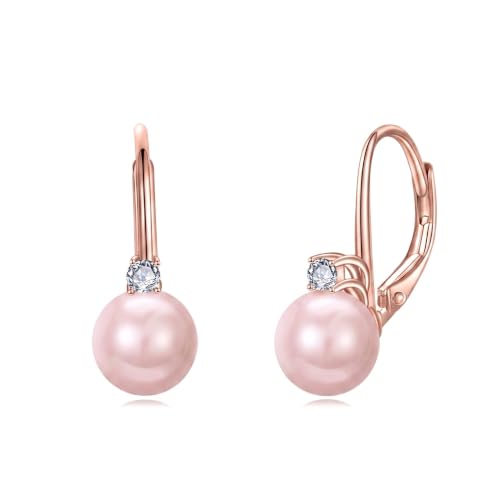TIGER RIDER Pearl Earrings 925 Sterling Silver Leverback Hypoallergenic Drop Earring Jewelry for Women Birthday Gifts - style: Pink Pearl rose gold
