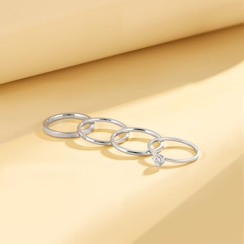 VOLUKA 4 Pcs Stainless Steel Rings for Women Set Knuckle Rings Simple Smooth Finger Stackable Rings Set Plain Band Rings for Women Men - color: White