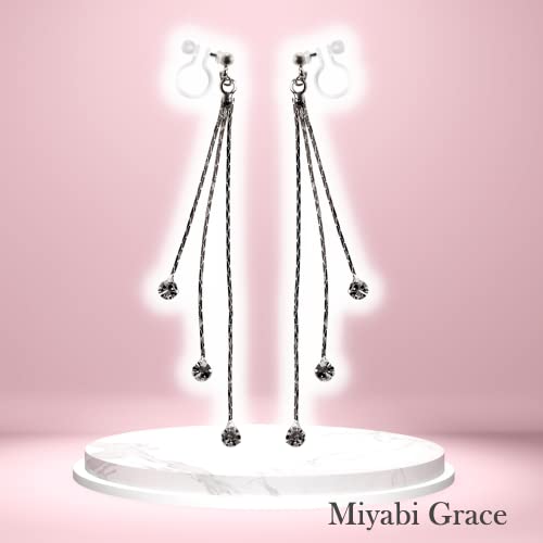 Dangle Silver Invisible Clip On Earrings for Women Not Pierced Gold Crystal Rhinestone Comfortable Hoop Fringe Long Chain Clip On Earrings - color: Chain Silver