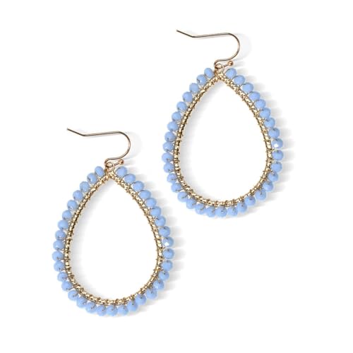 Bohemian Sparkly Crystal Beaded Dangle Earrings Teardrop Earrings for Women Fashionable & Trendy Jewelry Gift-Round Orange - color: Teardrop Light Blue