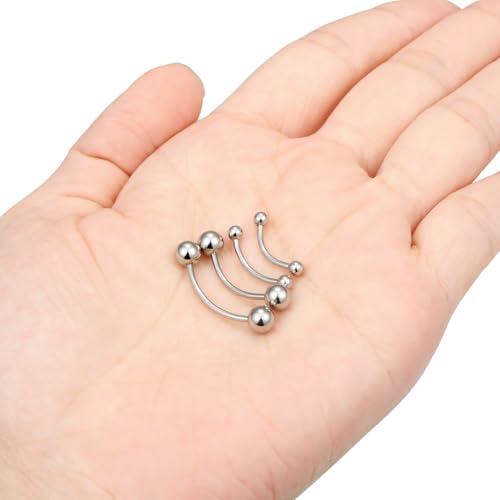 Snake Eyes Piercing Jewelry Tongue Surgical Steel Frog Eyes Tongue Rings 16G 14G Eyebrow Piercing Curbed Barbell Vertical Labret Lip Jewelry Bridge Piercings for Women Men 10mm/12mm/14mm/16mm - color: 16g,silvertone