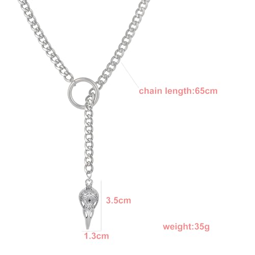 Heart O Ring Slip Chain Choker Necklace for Women Men Stainless Steel Cuban Chain Y-shape Necklaces Punk Rock Collar Adjustable Lariat Y Necklace Prom Necklaces Jewelry - color: Skeleton crow