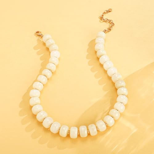Beaded necklace for Women Boho Bead Gemstone Chunky Necklace Big Bead Necklace Fashion Trendy Summer Necklaces Jewelry Gifts - color: White Beaded