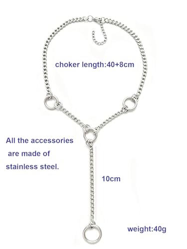 MIFYNN Punk Choker Collar for Women Men Gothic Stainless Steel O-Ring Drop Curb Chain Necklace Adjustable Emo Grunge Statement Jewelry Accessories for Y2K - color: Silver 4 rings