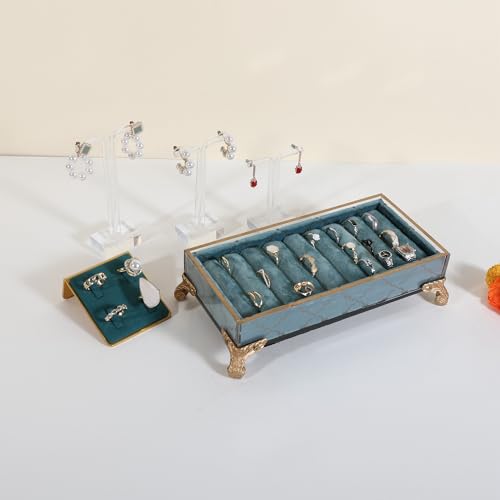 velvet slots Ring holder for jewelry organizer, Earring ring display stand for selling, felt ring jewelry holder tray showcase【Velvet slots Ring Holder-Light blue】 - color: Light blue