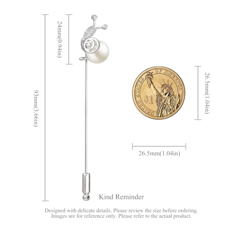 SHE'S FREE STYLE JUST FOR YOU Snail Brooches and pins for women, Sparkling Cubic Zirconia & Pearl Copper Pin, 2.36" Long Clasp Design Playful Jewelry Brooch - color: Silver