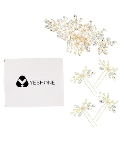 5 Pieces Wedding Hair Comb Bridal Hair Pins Crystal Pearl Hair Accessories Rhinestone Flower Hair Piece for Wedding Bride Women(Gold) - color: Gold