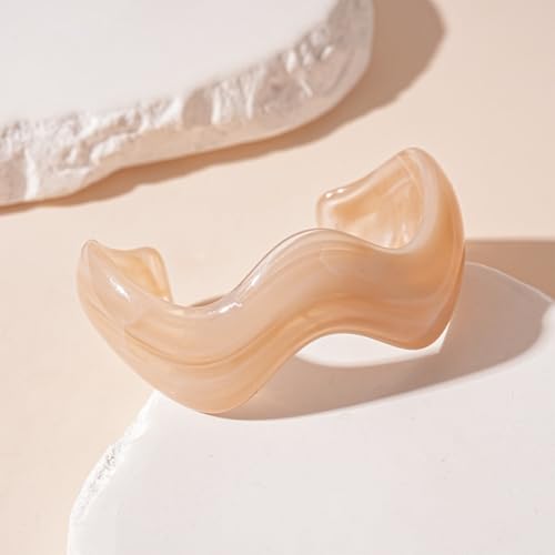 Creative Wave-shaped Opening Cuff Bracelets Statement Colorful Geometric Chunky Bangle Bracelets Acrylic Resin Irregular Wristbands for Beach Vacation Jewelry - color: Shallow Khaki