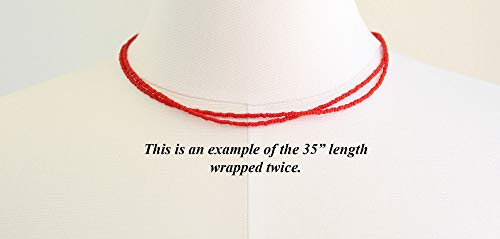 Kathy Bankston Red Seed Bead Necklace, Thin 1.5mm Single Strand Beaded Necklace - color: Matte Opaque Cherry Red