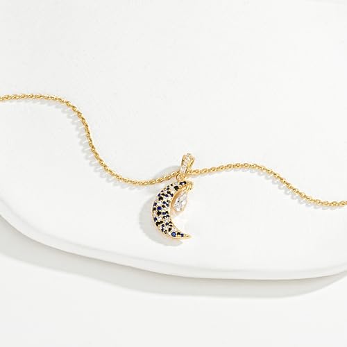 MTMY Gold Moon Pendant Necklace for Women,14K Gold Plated Dainty Chain Crescent Moon Sun Star Necklace Jewelry - style: moon-CZ