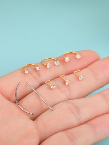 Aumeo Horseshoe 18G Nose Rings 8mm for Women, Surgical Steel 20G L Shaped Nose Rings Studs 7mm, Internally Threaded Tragus Cartilage Helix Earrings, Silver/Gold - style: Gold, 3pcs horseshoe nose rings