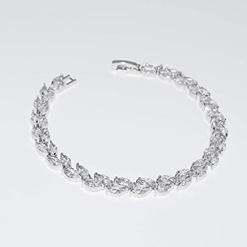 Elegant Marquise CZ Wedding Jewelry Set for Women Bride Bridesmaid | Sparkling Cubic Zirconia Earrings Bracelet, Prom Homecoming & Formal Occasions Accessories - color: White Gold