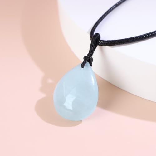 Teardrop Gemstone Necklaces for Women, Healing Crystal Pendant Necklace Birthstone Jewelry for Women - color: Aquamarine