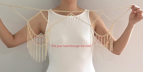 Gold Body Chain Shoulder Chain Punk Layered Arm Chain Tasssel Shoulder Necklace Festival Party Bridal Wedding Body Jewelry