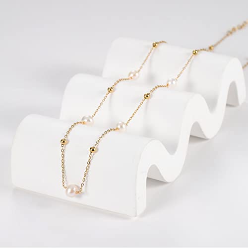 Pearl Necklace for Women- 14K Gold-plated/White Gold-plated Dainty Pearl Necklace for Women - color: Bead pearl station
