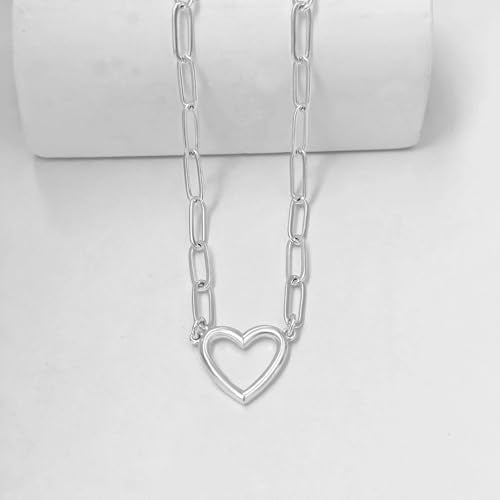 Airmb Heart Necklace for Women Gold/Silver Plated Trendy Heart Choker Lover Pendant Hypoallergenic Fashion Gold/Silver Necklace for Women Love Jewelry Gift for Women Girlfriend - color: Paperclip Open Heart-Silver