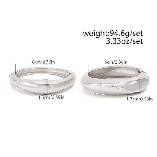 Chunky Gold Bangles for Women Gold Plated Stackable Bracelets Set Trendy Cuff Bracelets Stack Wrist Open Bangle Jewelry Gift Accessories - style: Silver