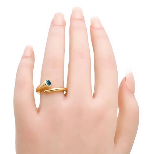 18K Gold Filled Non-Tarnish Bypass Ring for Women – Modern Open Band With Multi Gemstone Ring – Minimalist Adjustable Statement Jewelry - color: London Blue Topaz