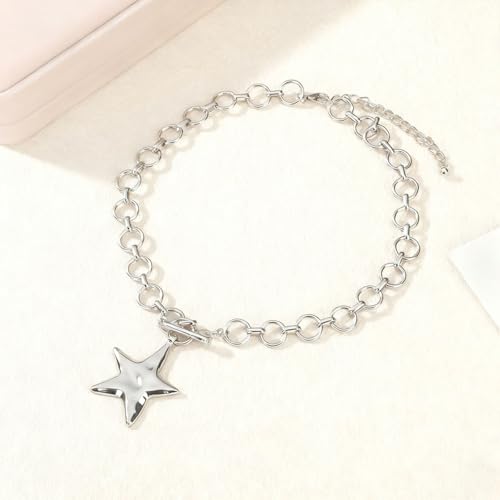 Big Star Necklace Chunky Necklace for Women Boho Thick Chain Statement Necklace Trendy Large Star Pendant Necklace Bold Vintage Chunky Jewelry - style: 2 - S