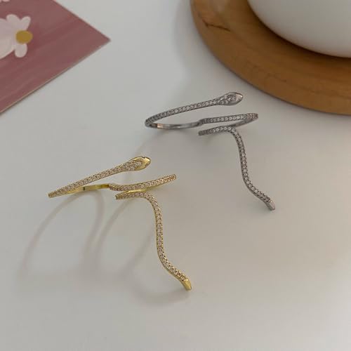 Dainty Crystal Snake Open Ring for Women CZ Snake Ring Gold/Silver Cubic Zirconia Adjustable Copper Ring for Her Lover Animal Snake Index Finger Ring - color: gold