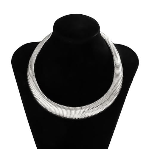 Chunky Gold Collar Choker Statement Necklace for Women Trendy | Gold Plated Layered Twist Flat Thick Snake Herringbone Chain African Torque Necklace Prom Boho Necklaces Party Jewelry Gift - style: Thick Snake Chain/Silver
