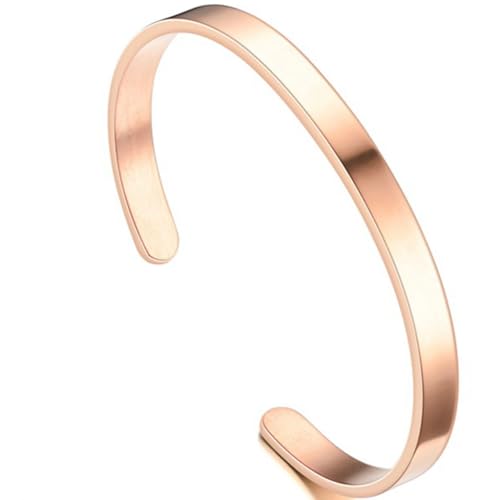 Jude Jewelers 4mm 6mm Width Stainless Steel Classic Simpe Plain Open Cuff Bangle Bracelet - color: 6mm-Rose Gold