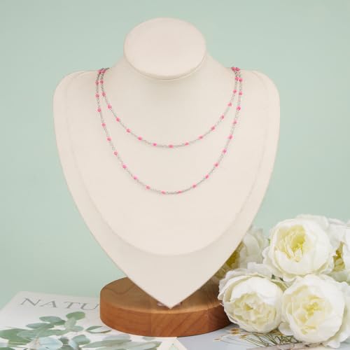KYUNHO 16.4 Feet Rose Red Enamel Bead Chain Jewelry Supplies for Crafting | Stainless Steel Cable Chain Links on Roll Silver Chains for Jewelry Making with Jump Rings Lobster Clasps - color: Silver-Rose-2mm