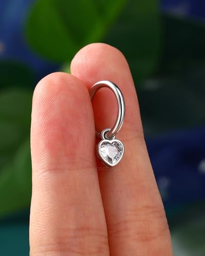 Clicker Belly Button Rings 14G Heart Dangle Belly Navel Rings for Women Surgical Steel Navel Belly Button Piercing Jewelry - color: WG-10MM