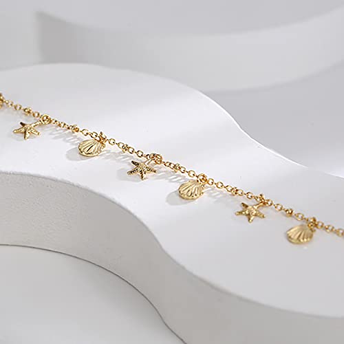 Lit Wall Gold Anklets for Women 18K Gold Plated Adjustable Summer Simple Foot Jewelry Ankle Bracelet for Women - style: Shell and Starfish