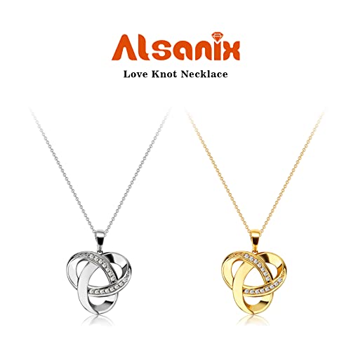 Love Knot Necklace, Sterling Silver Diamond Accent Love Knot Pendant Necklace, Forever Love Knot Infinity Necklace for Women - color: Gold