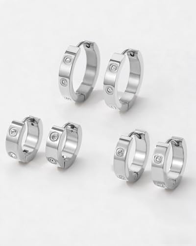 Love Friendship Hoop Earrings Set for Women 18K Gold and Silver Stainless Steel with Cubic Zirconia Stones Jewelry - style: SET-2-Silver