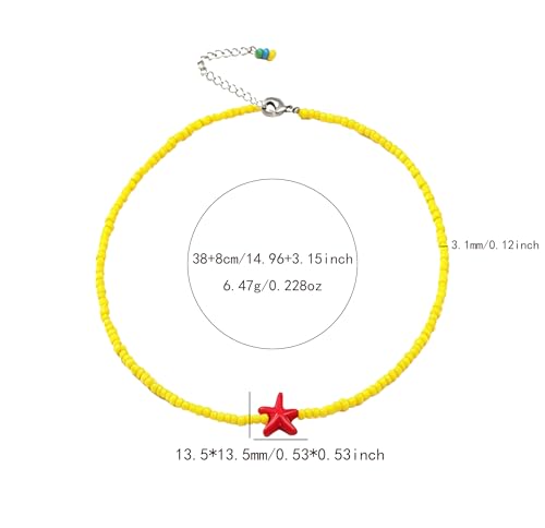 Seed Bead Choker Necklace for Women Bohemian Tiny Beads Choker Colorful Rice Bead Starfish Choker Summer Surfer Beach Necklace Jewelry Gift - color: Yellow