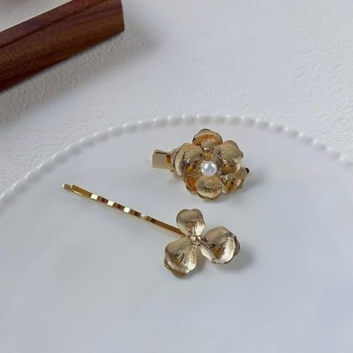 6-Pieces Vintage Gold Hair Clips and Bobby Pins for Styling Metal Retro Pearl Flower Hair Pins Hair Accessories Set