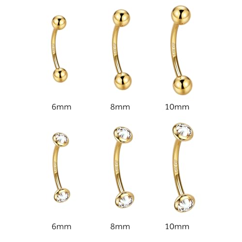 2 Pcs 14k Gold Filled Eyebrow Rings, 16G Threaded Rook Piercing Jewelry, Surgical Steel Vertical Lip Labret Belly Tongue Ring Daith Earring Curved Barbells - color: 10mm-2pcs Inlaid CZ