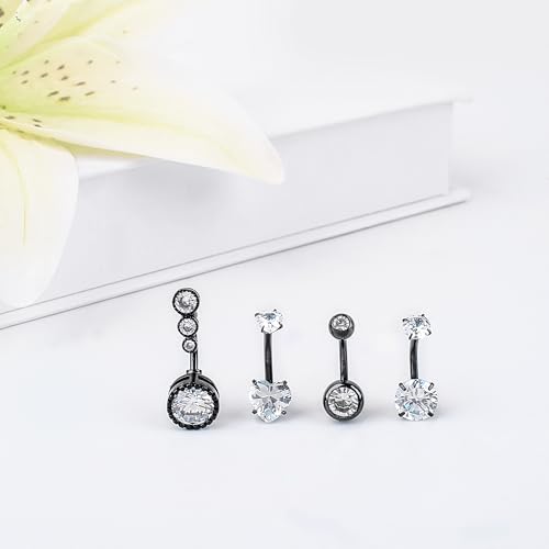 LEE&RO Belly Button Ring Dangle Stainless Steel Belly Rings 14G Belly Button Piercing Cute Navel Ring Belly Piercing Jewelry - style: 8Pcs-Black Tone