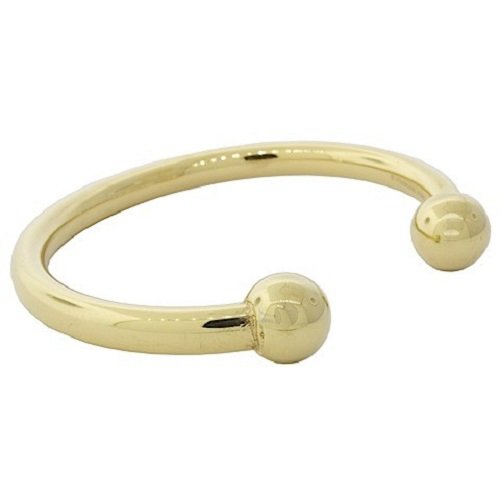 Amythyst Unisex Men's and Women's Silver or Yellow Gold Tone Open End Stainless Steel West Indian Inspired Ball Cuff Bangle - color: Yellow Tone (Plain)
