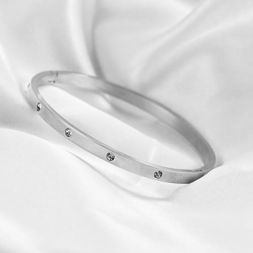 MYNENEY Womens Bracelets Stainless Steel Pave Cubic Zironia Stackable - color: 4mm-Crystal Silver, size: 7 Inch