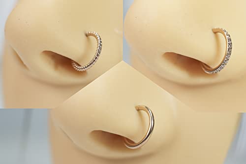 16G 18G 6mm 8mm 10mm Hinged Clicker Segment CZ Twisted Clicker Nose Rings Hoop Helix Cartilage Daith Tragus Sleeper Earrings Body Piercing for Women Men - style: 16G - 10mm - 3Pcs Gold