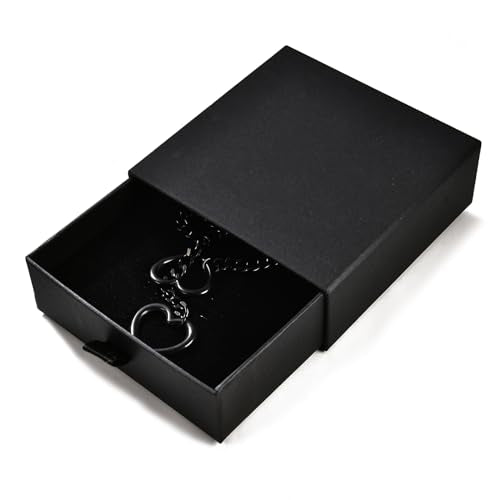 Qitian Stainless Steel Adjustable Lariat Y-Necklace for Men,Punk Gothic Cuban Necklace Jewelry,Heart O-ring Slip Chain Necklace for Women - color: Black