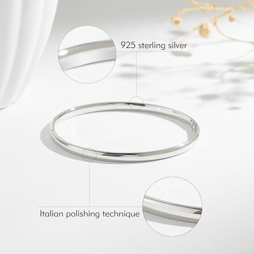 4mm Oval Silver Bangles for Women Dainty Sterling Silver Stackable Cuff Bracelets Non Tarnish Waterproof Hypoallergenic Bangle for Women Gifts Jewelry - color: Silver Bangle-6.5