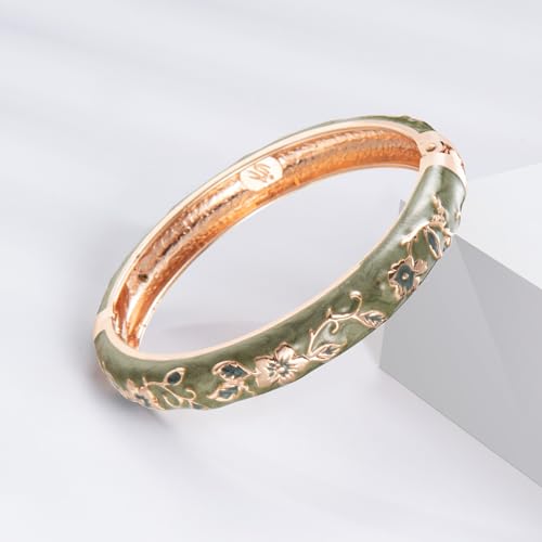 UJOY Cloisonne Bracelet Butterfly Hinge Indian Cuff Bangle Enameled Jewelry Flower Bracelets for Women Gift Box 55A114 - color: 2 Pcs/Set-A82-Green and Pink