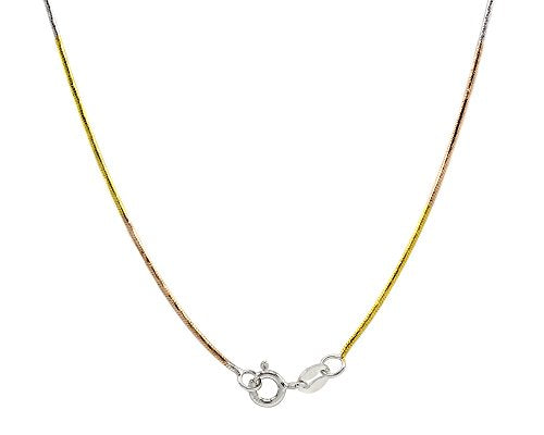 Two Tone 14K Gold Over Sterling Silver Italian Crafted 0.80MM 16" Snake Chain Necklace